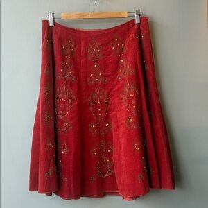 Basil & Maude Embroidered Embellished Red A Line Skirt, sz 10